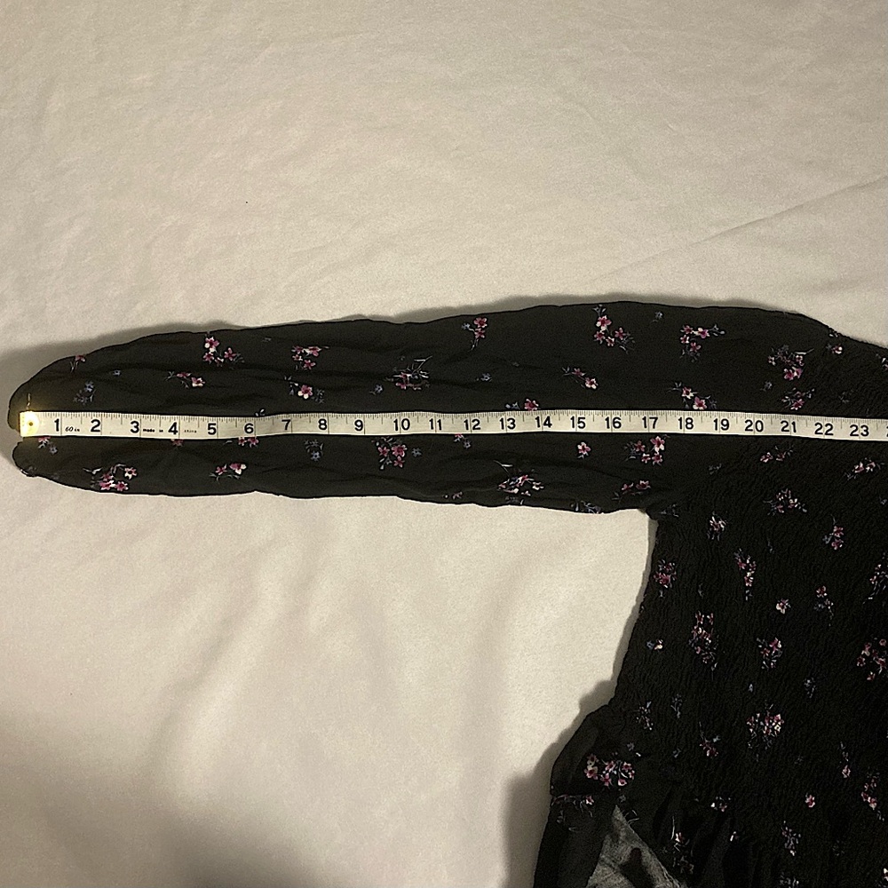 Wild Fable Black Floral Smocked Long Sleeve Midi Dress Size Small - Picture 10 of 10